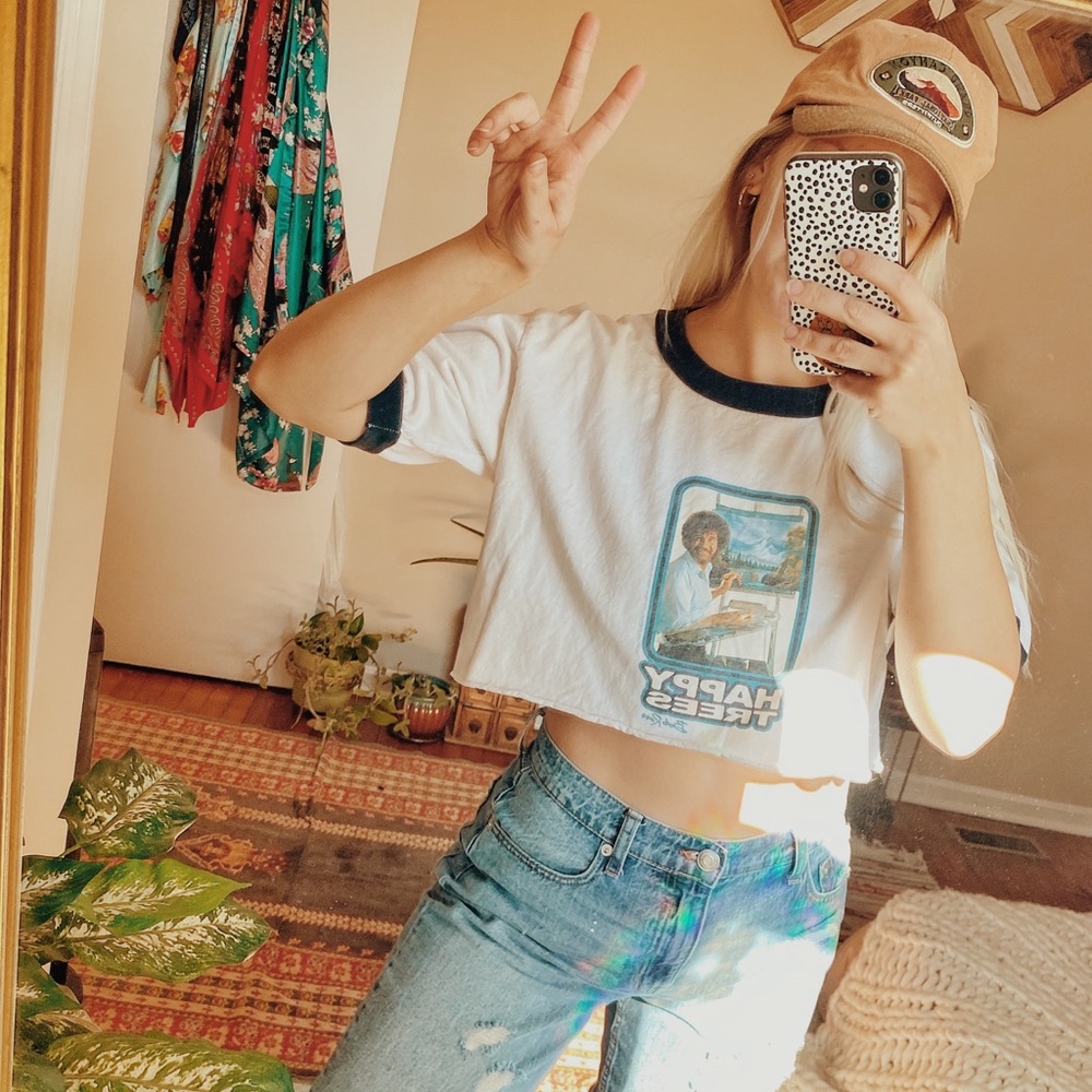 Happy Trees Bob Ross crop top tee